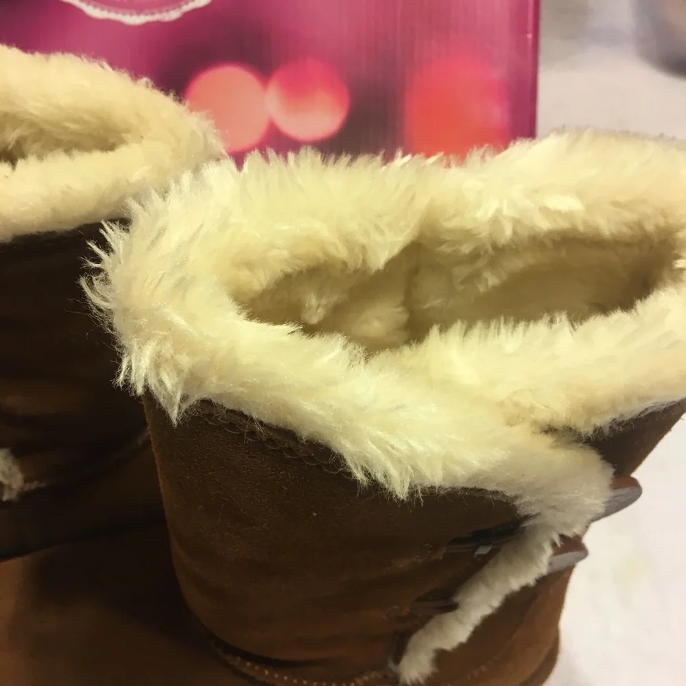 SO Fireside Boots Kids Size‎ 6 Chestnut Brown Excellent Faux Fur Lined Button